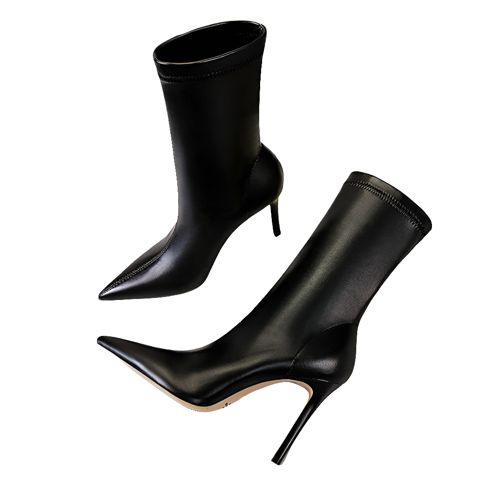 Soft PU Leather Pointed Toe Slip-On Thin Stiletto Heel Ankle Boots