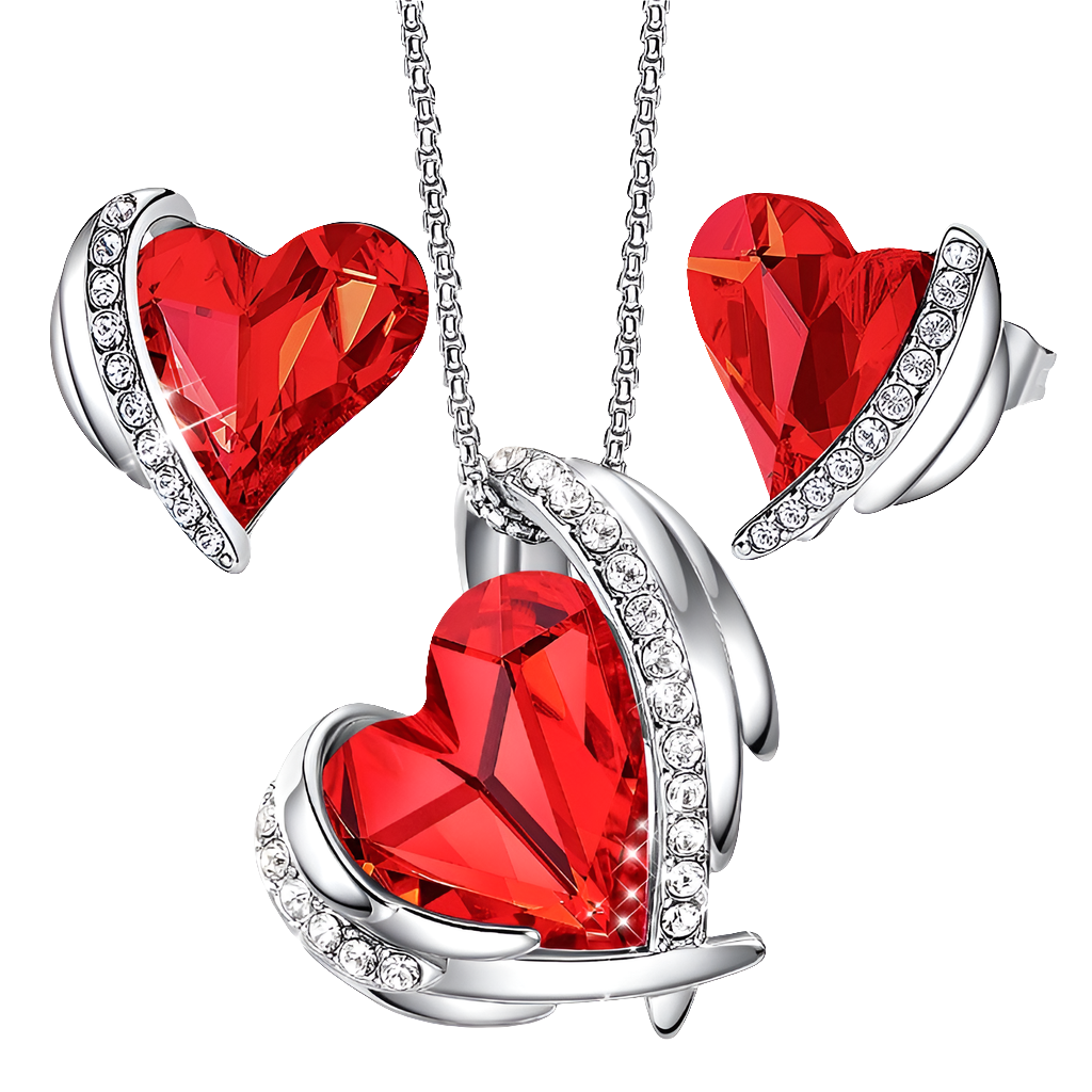 Embellished Crystal Heart Necklaces & Earrings Gift Sets