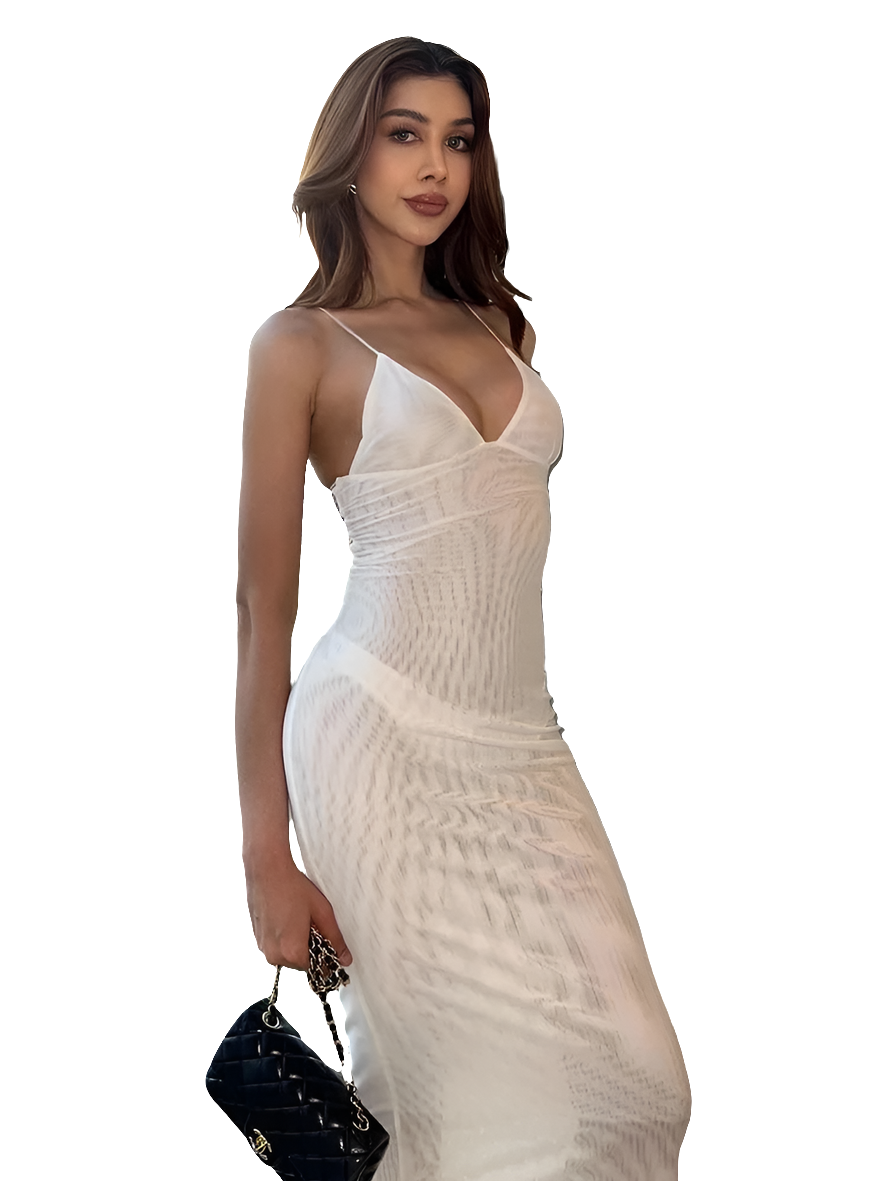 Pink Sleeveless Butterfly Back Strap Design Halter Bandage Backless V-Neck Maxi Dress