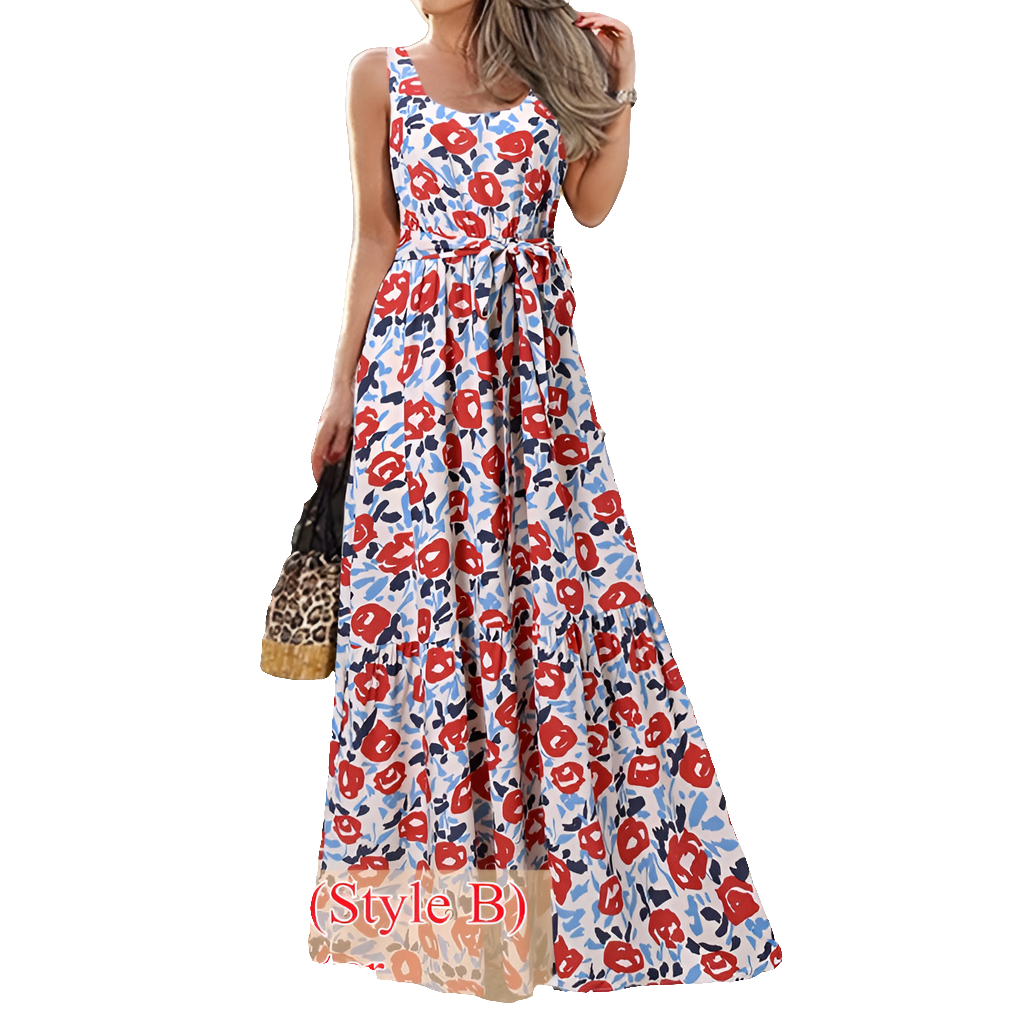 Bohemian Floral Print Ruffled Sleeveless Maxi Sundress to 5X Plus Size