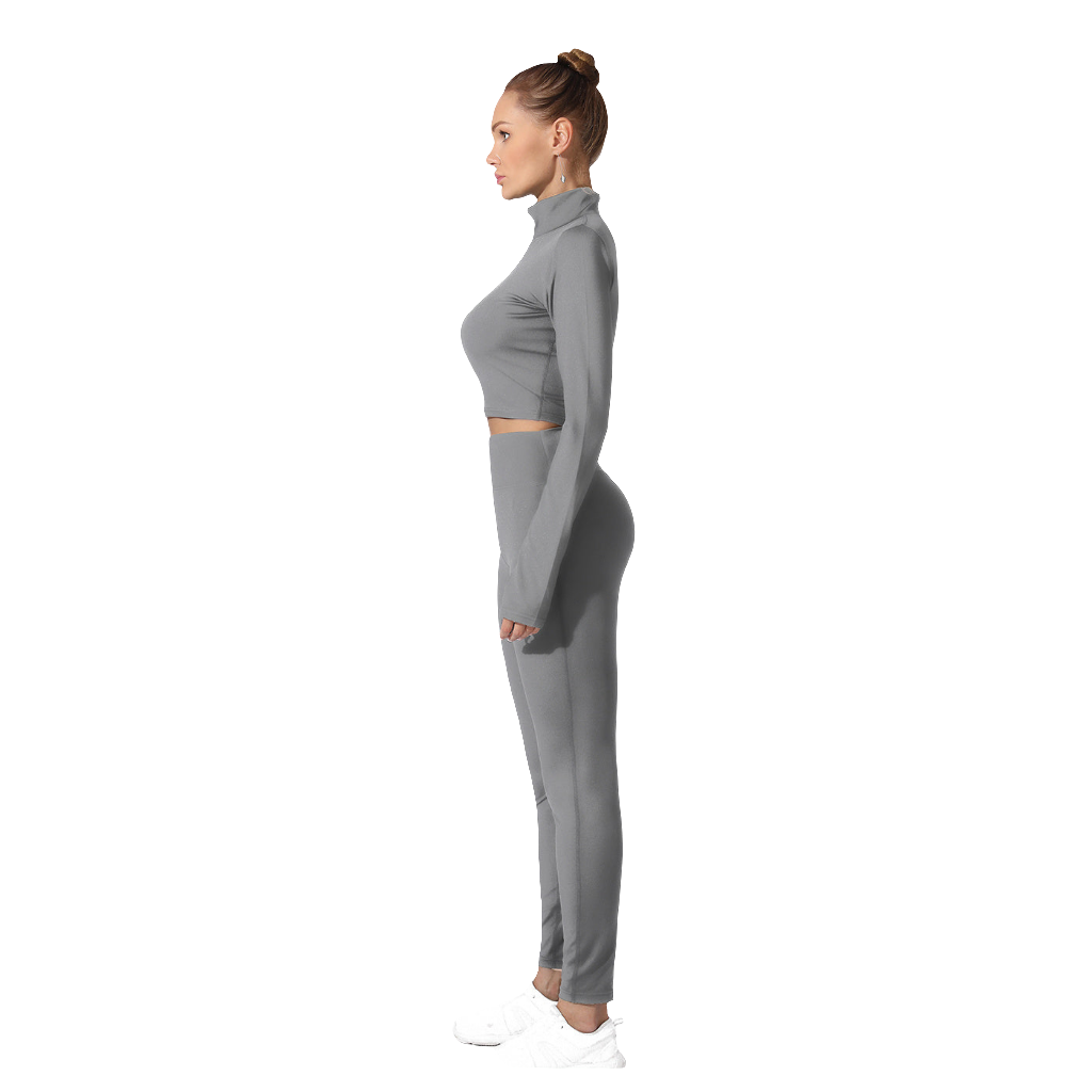 Women's Solid Color Long Sleeve Zipper Pullover Top + Drawstring Leggings Yoga Tracksuit