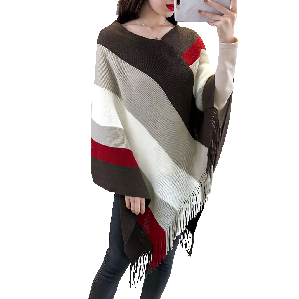 Striped Plaid Blanket Knit Wrap Cashmere Poncho Shawl