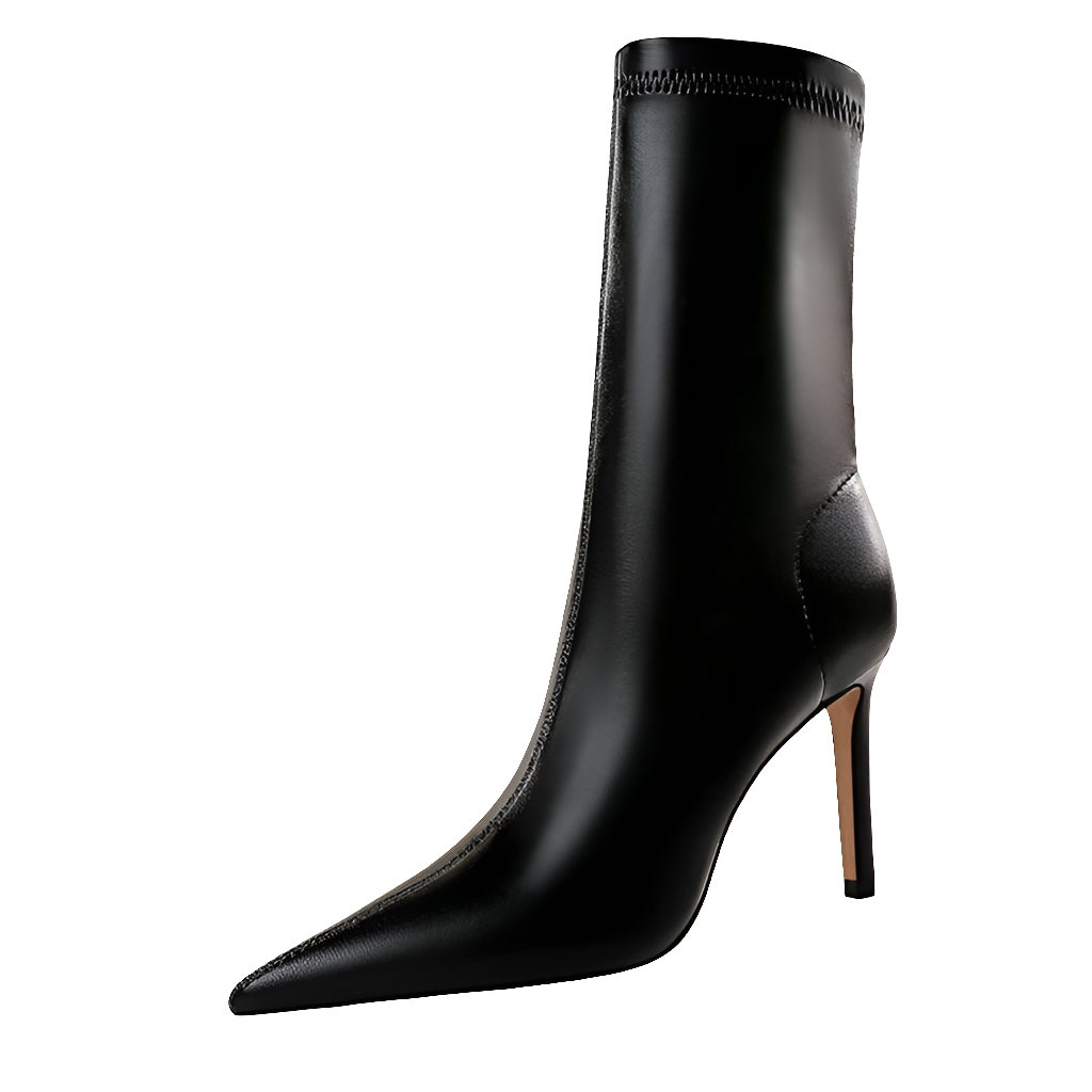 Soft PU Leather Pointed Toe Slip-On Thin Stiletto Heel Ankle Boots