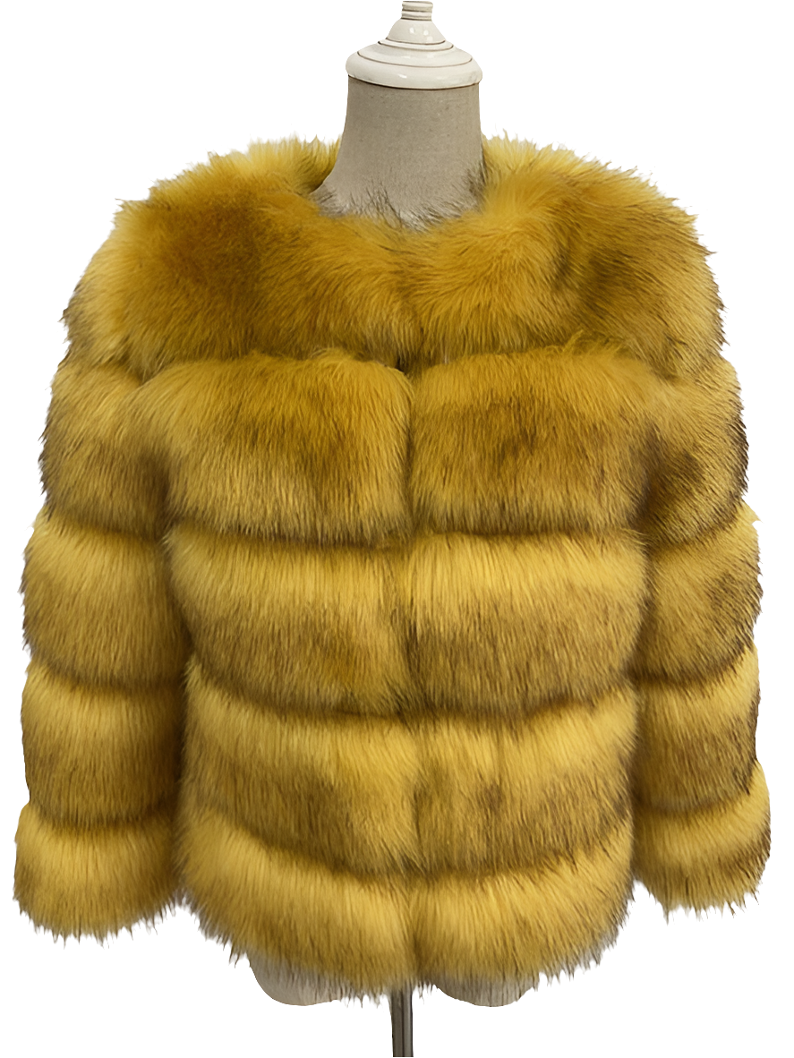 Vintage Solid Faux Mink Fur Ribbed O-Neck Patchwork Women's Jacket to 3X Plus Size