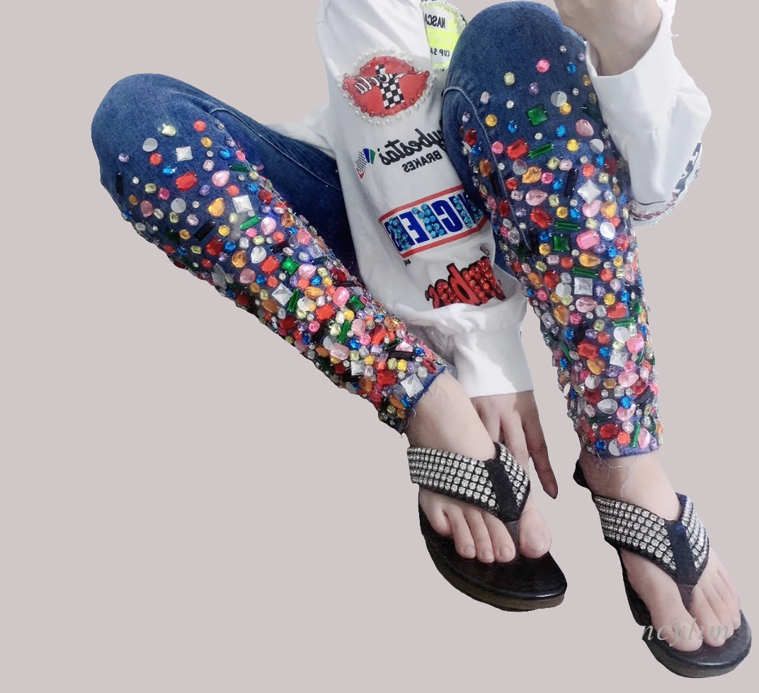 Diamond Rhinestone Gem Embellished Design Women's Denim Skinny Jeans