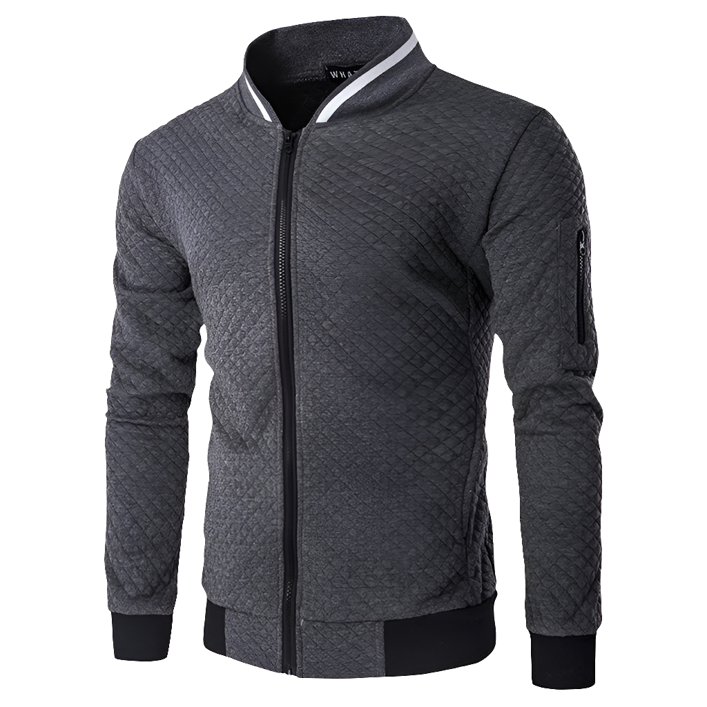 Men's Sportswear Jacquard Plaid Zipper Stand Collar Bomber Sweat Jacket
