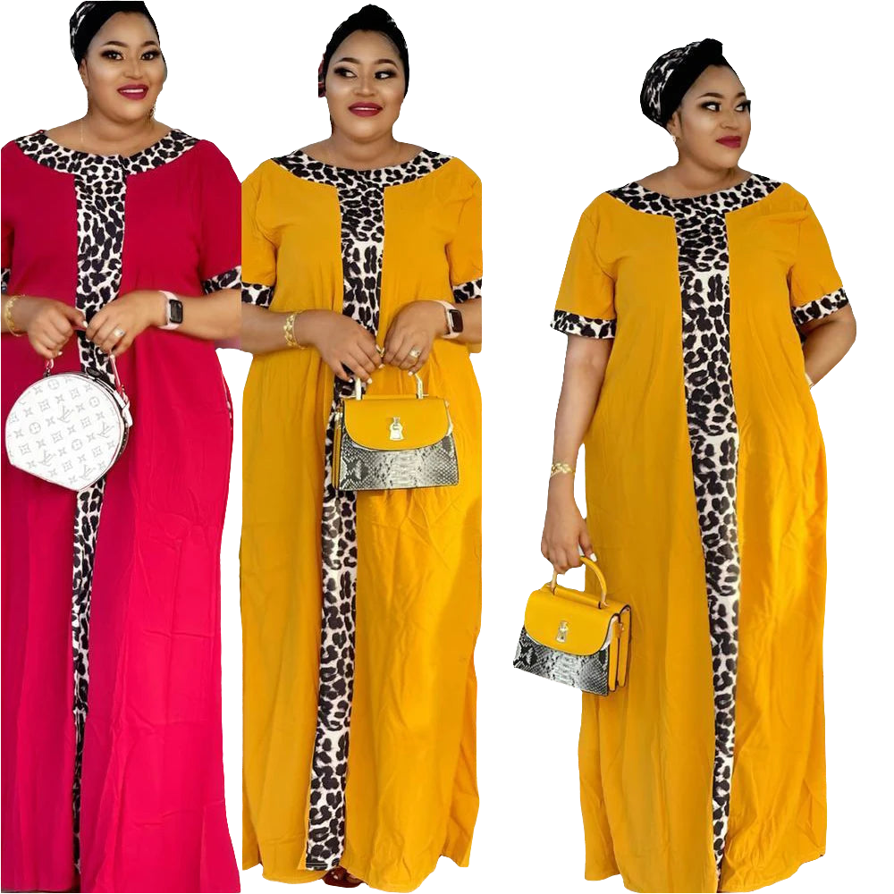 African Oversized Colorblock Leopard Short Sleeve Maxi Dress