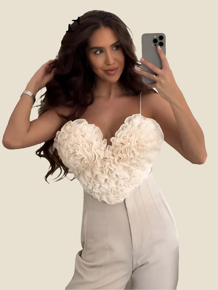 Floral Heart Embroidered Spaghetti Strap Cropped Sleeveless Tank Top