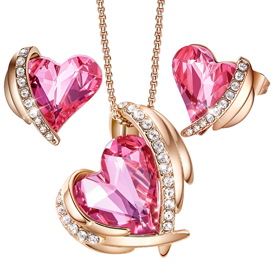 Embellished Crystal Heart Necklaces & Earrings Gift Sets