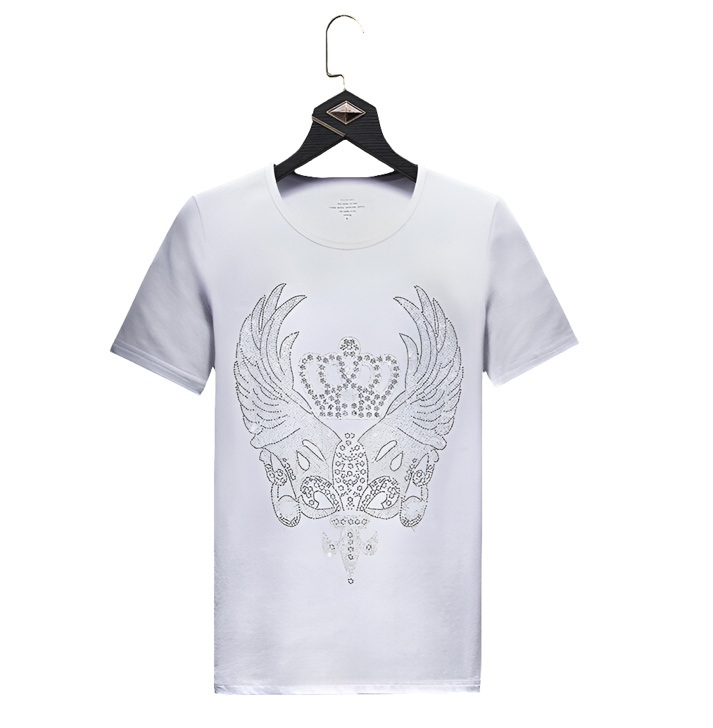 Men's Rhinestone Angel Wing/Crown Print Short Sleeve T-Shirt