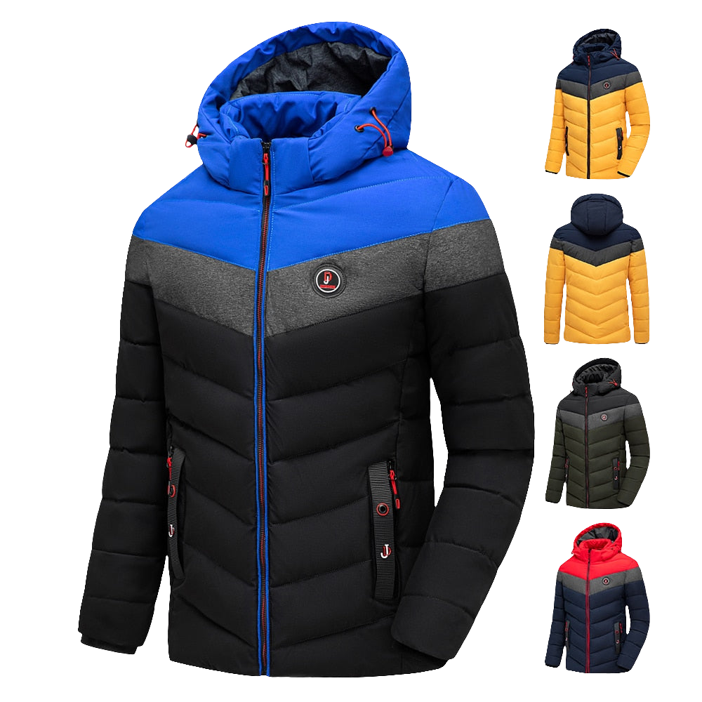 Colorblock Hooded Men's Waterproof Zipper Jacket