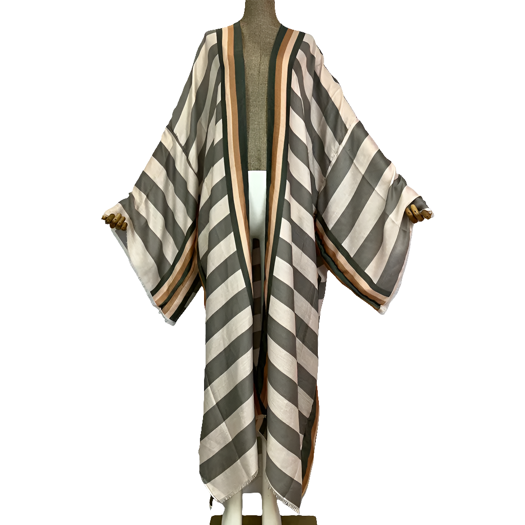 African Striped Bohemian Beach Kafta Maxi Cardigan Dress