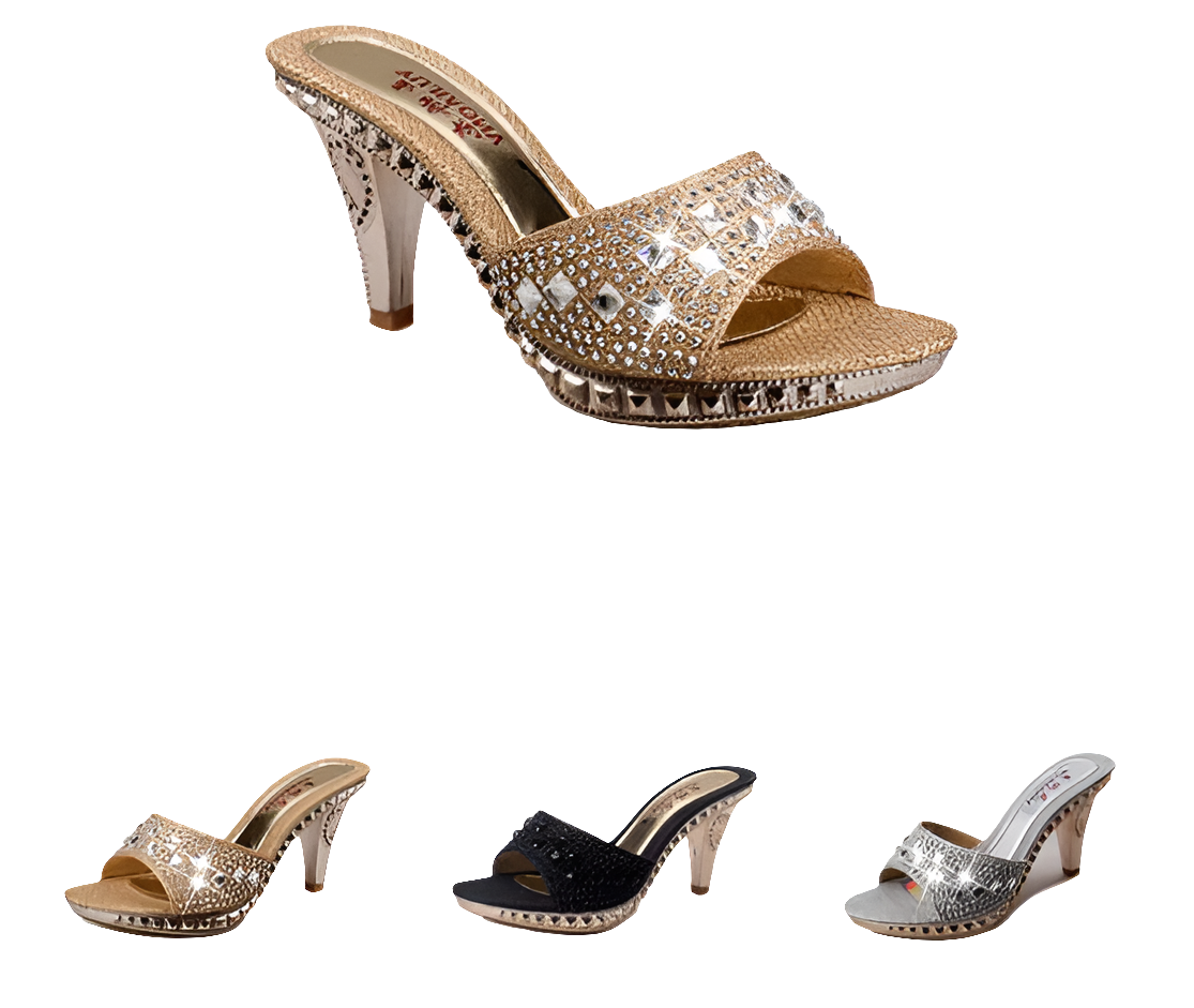 Rhinestone Rivet Design Women's Open Toe High Heel Sandal Pumps