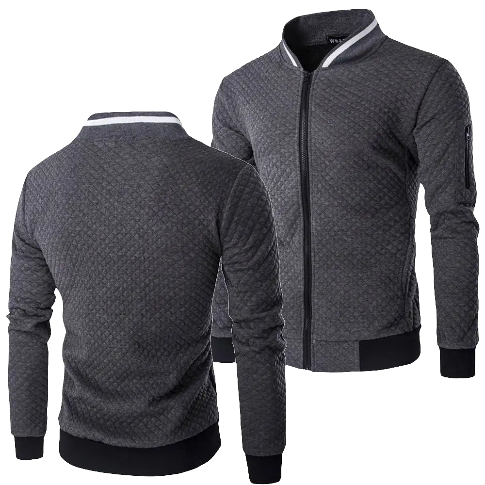 Men's Sportswear Jacquard Plaid Zipper Stand Collar Bomber Sweat Jacket