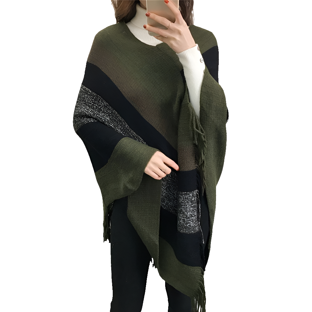 Striped Plaid Blanket Knit Wrap Cashmere Poncho Shawl