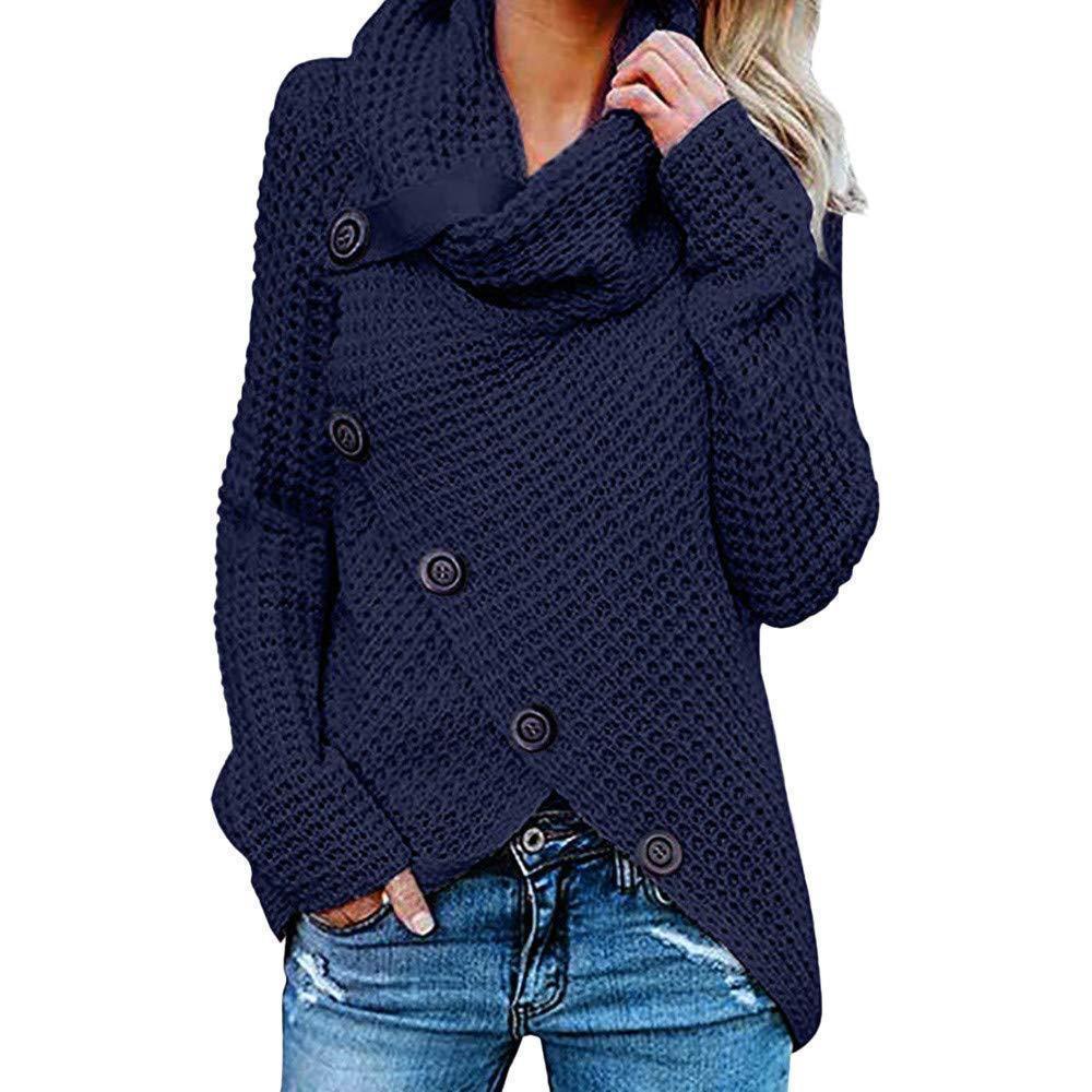 Turtleneck Button Design Long Sleeve Irregular Knitted Sweater
