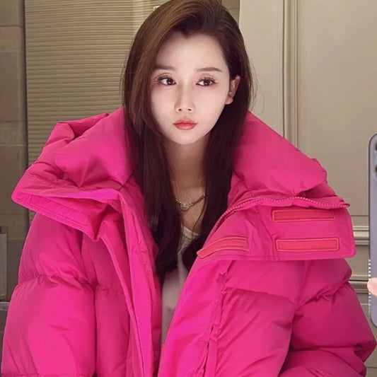 Women's Mid-length Candy Color Hooded Thickened Down Jacket