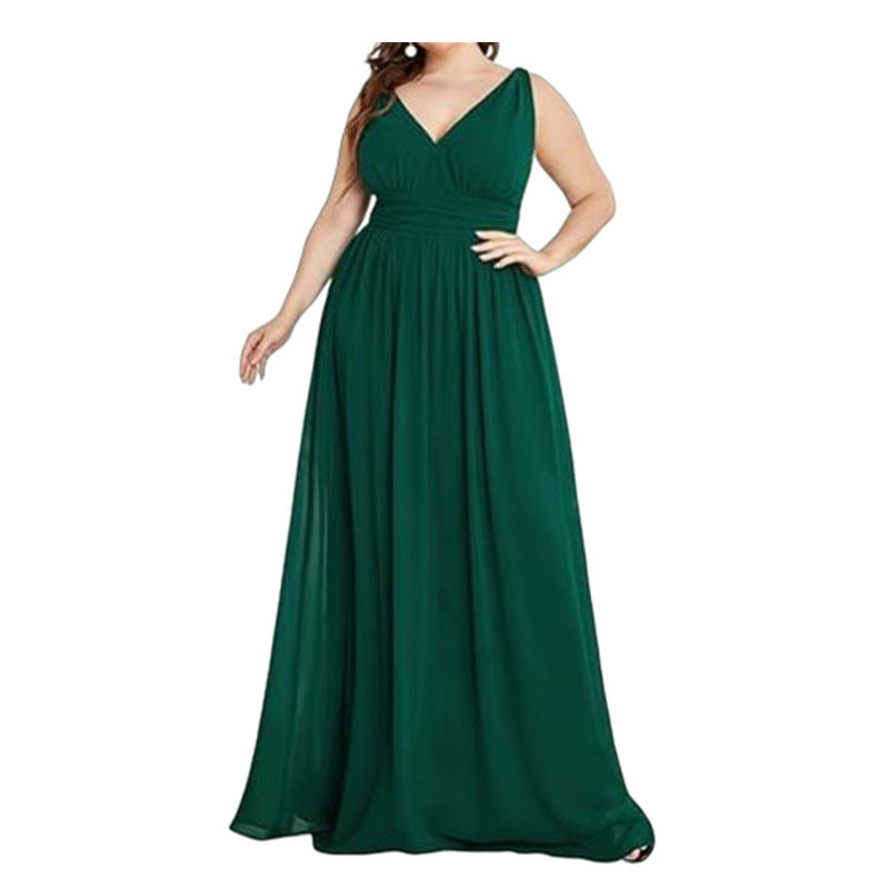 Pleated Sleeveless V-Neck Solid Color Evening Party/Bridal Dress to 3X Plus Size