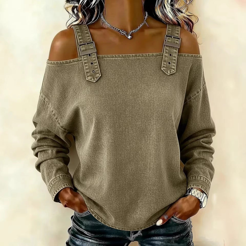 Women's Off-shoulder Strap Long-sleeve Top