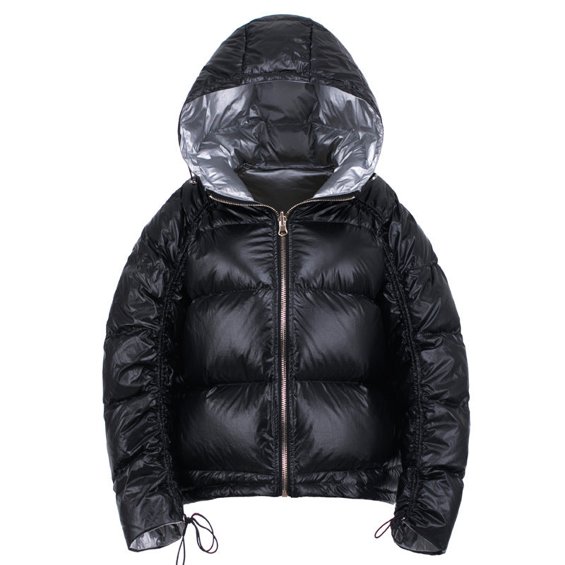 Winter Big Fur Collar Double-sided Wear Net Red Shiny Silver  Jacket Female Fox Fur Down Jacket