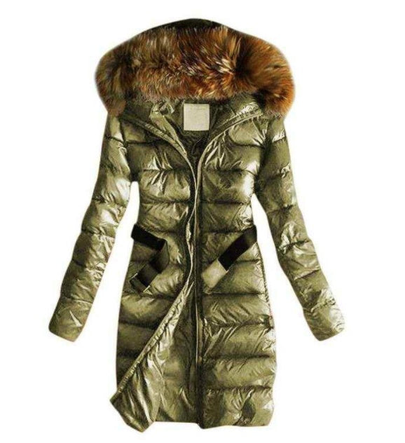 Quilted Raccoon Fur Collar Women's Puffer Bomber Coat to 3X Plus Size