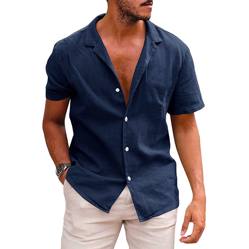 Men's Solid Color Casual Button Down Short Sleeve Beach Shirt