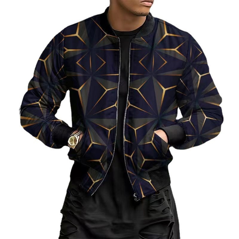 Geometric/Floral Baroque Fleece Lined O-Neck Waterproof Zipper Bomber Jacket