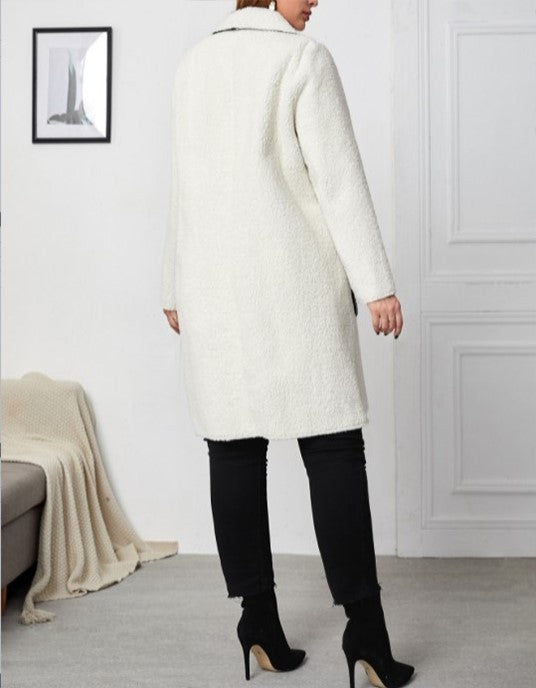 Colorblock Black/White Long Sleeve Loose Women's Commuter Faux Leather Coat to 3X Plus Size