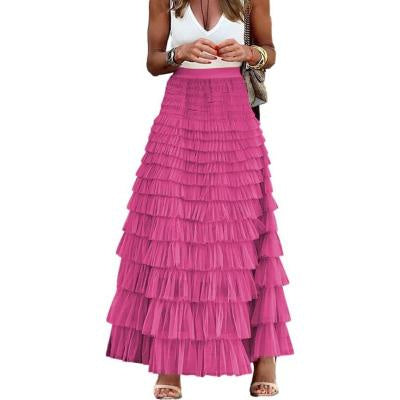 Mesh Tiered Layered Ruffled Maxi Cake Skirt