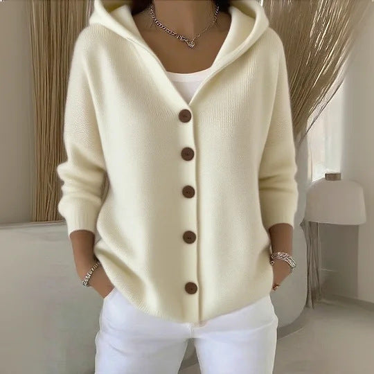 Button-Up Solid Color Knitted Women's Hoodie Cardigan Sweater to 5X Plus Size