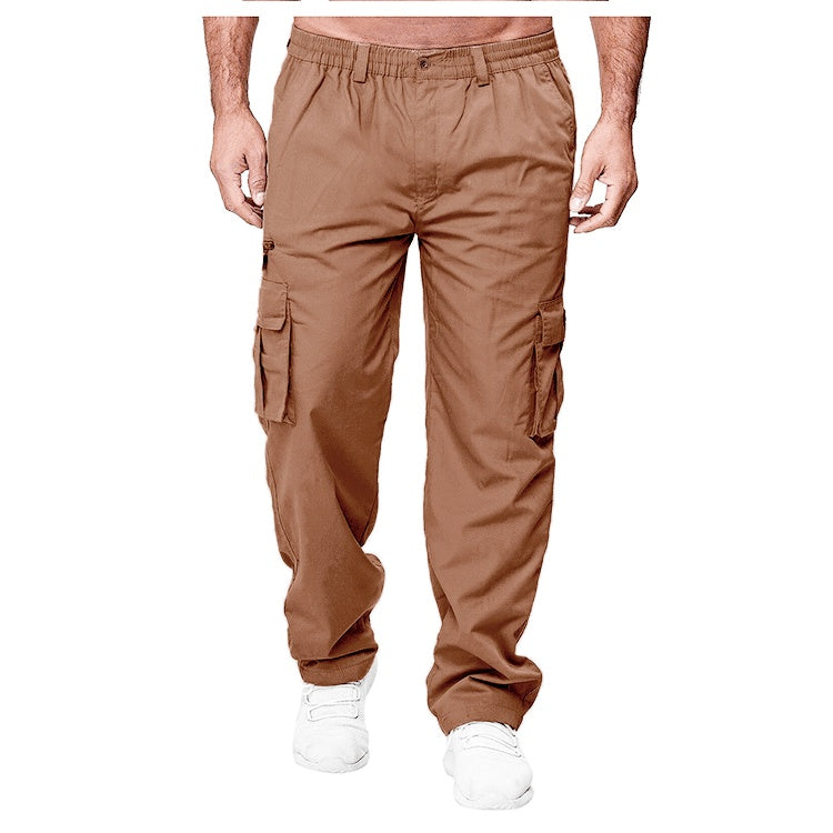 Men's Solid Color Casual Multi-Pocket Loose Straight Cargo Pants to 4X Big & Tall