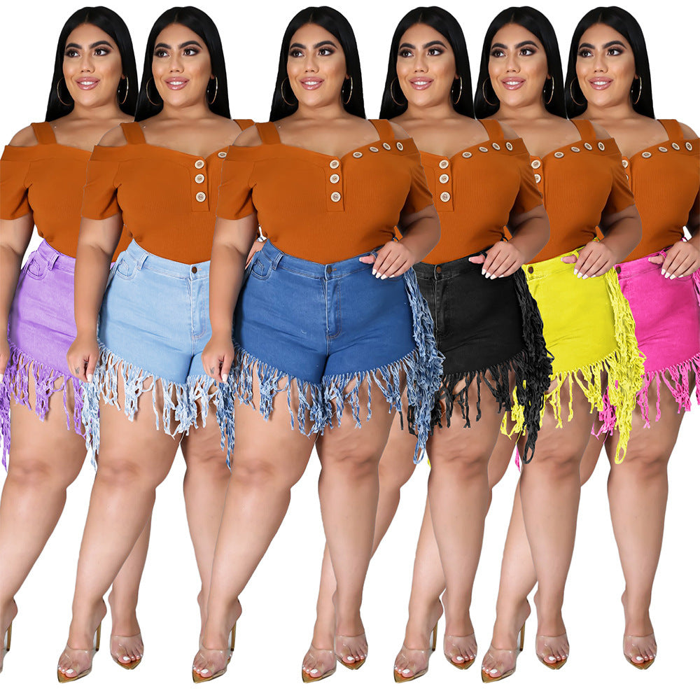Denim Tassel Fringe Women's Jean Shorts to 4X Plus Size