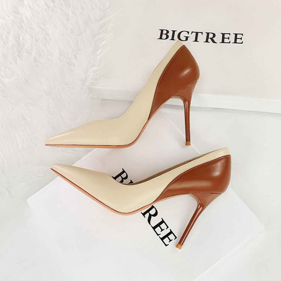 Retro Colorblock Design Stiletto Heel Women's Pointed Toe Pumps