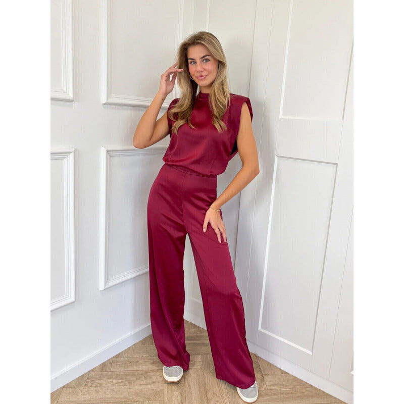Backless Solid Color Casual Sleeveless Straight Leg Women's Jumpsuit