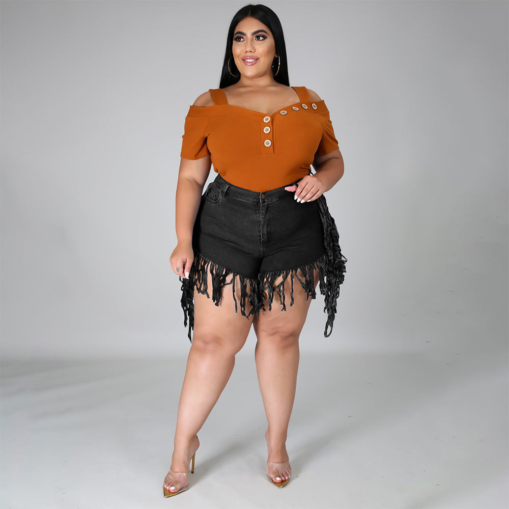 Denim Tassel Fringe Women's Jean Shorts to 4X Plus Size