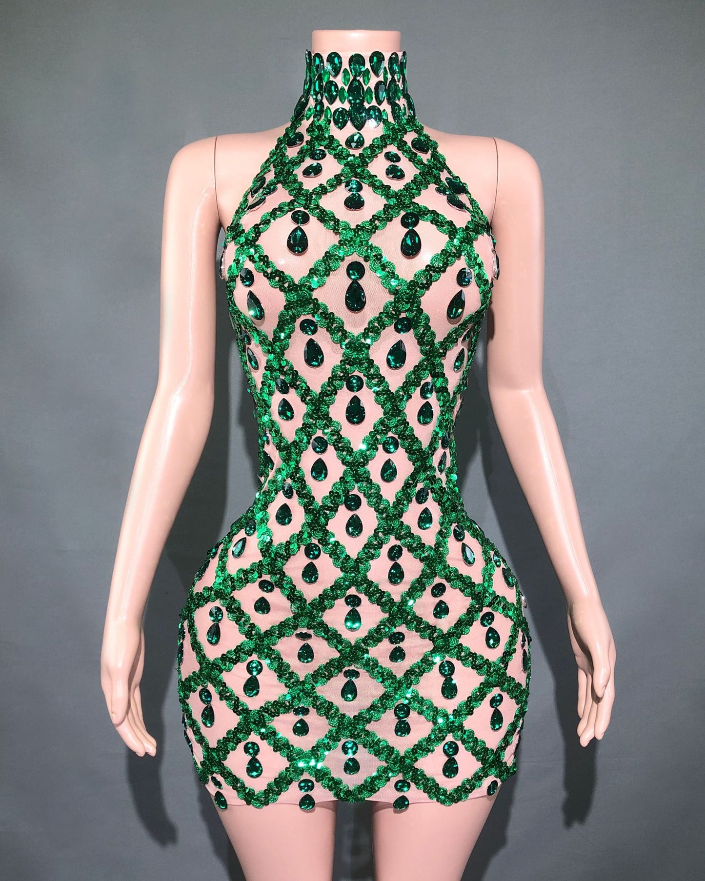 Diamond Sequin Mesh Geometric Hollow-Out Design Sleeveless Mini Zipper Back Formal Mini Dress