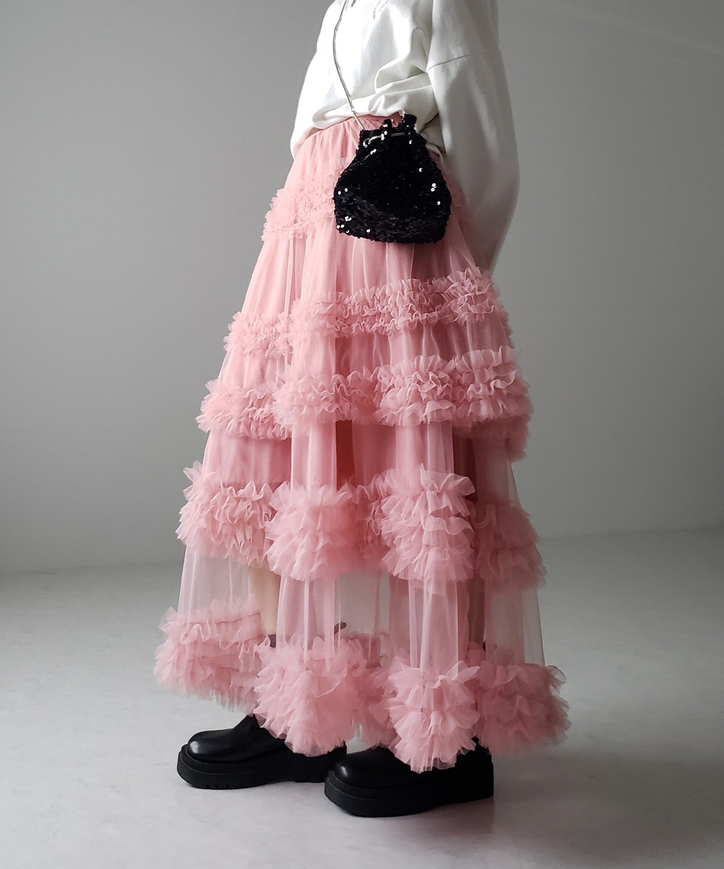 Mesh Tiered Sheer Transparent 3-Layer Spliced Tutu Maxi Skirt