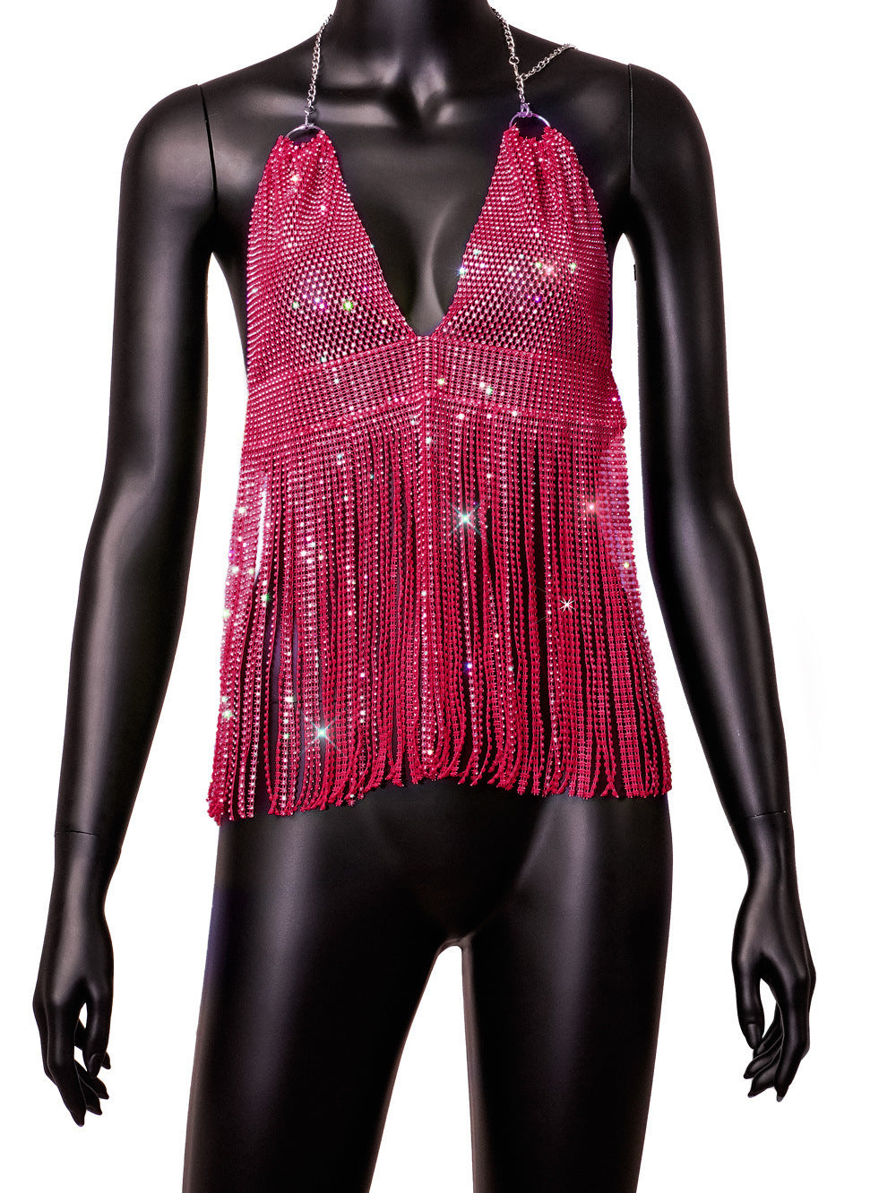 Fishnet Rhinestone Tassel Cami Women's Tank Top