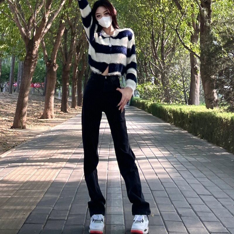 Vintage Lace Strap Women's High Slit Jeans