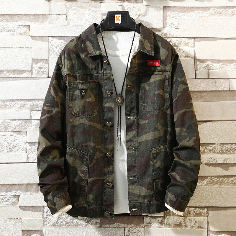 Men's Denim Hip-Hop Camoflauge/Hemp Flower Print Cargo Multi-Pocketed Jean Jacket to 4X Big & Tall