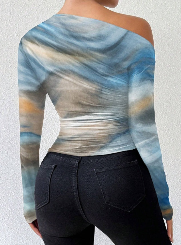 Gradient Striped Colorblock Print Long Sleeve Graphic Women's Shirt to 3X Plus Size