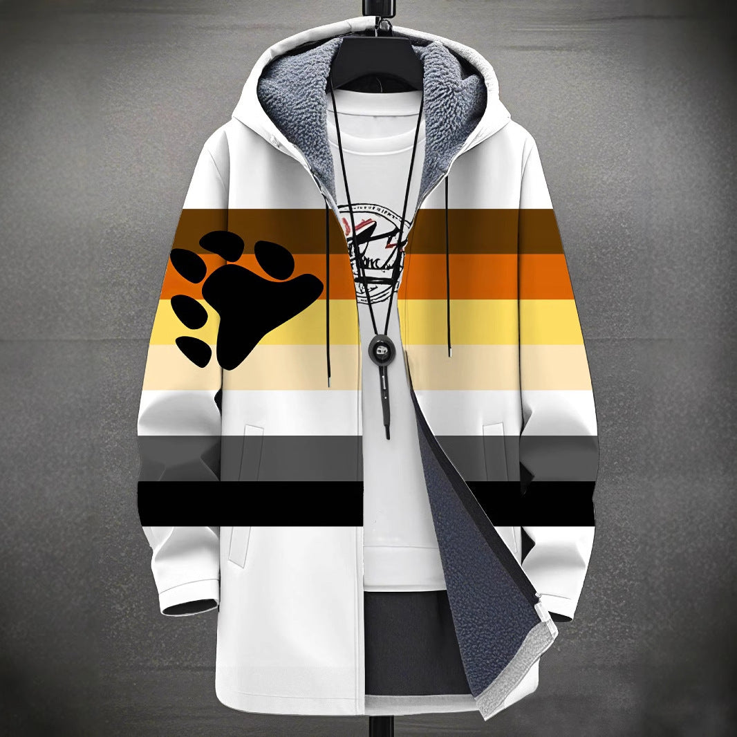 Men's Colorblock/Plaid/Camo/Abstract/Bohemian  Digital Print Velvet 3/4 Length Hip-Hop Hoodie Jacket to 4X Big & Tall