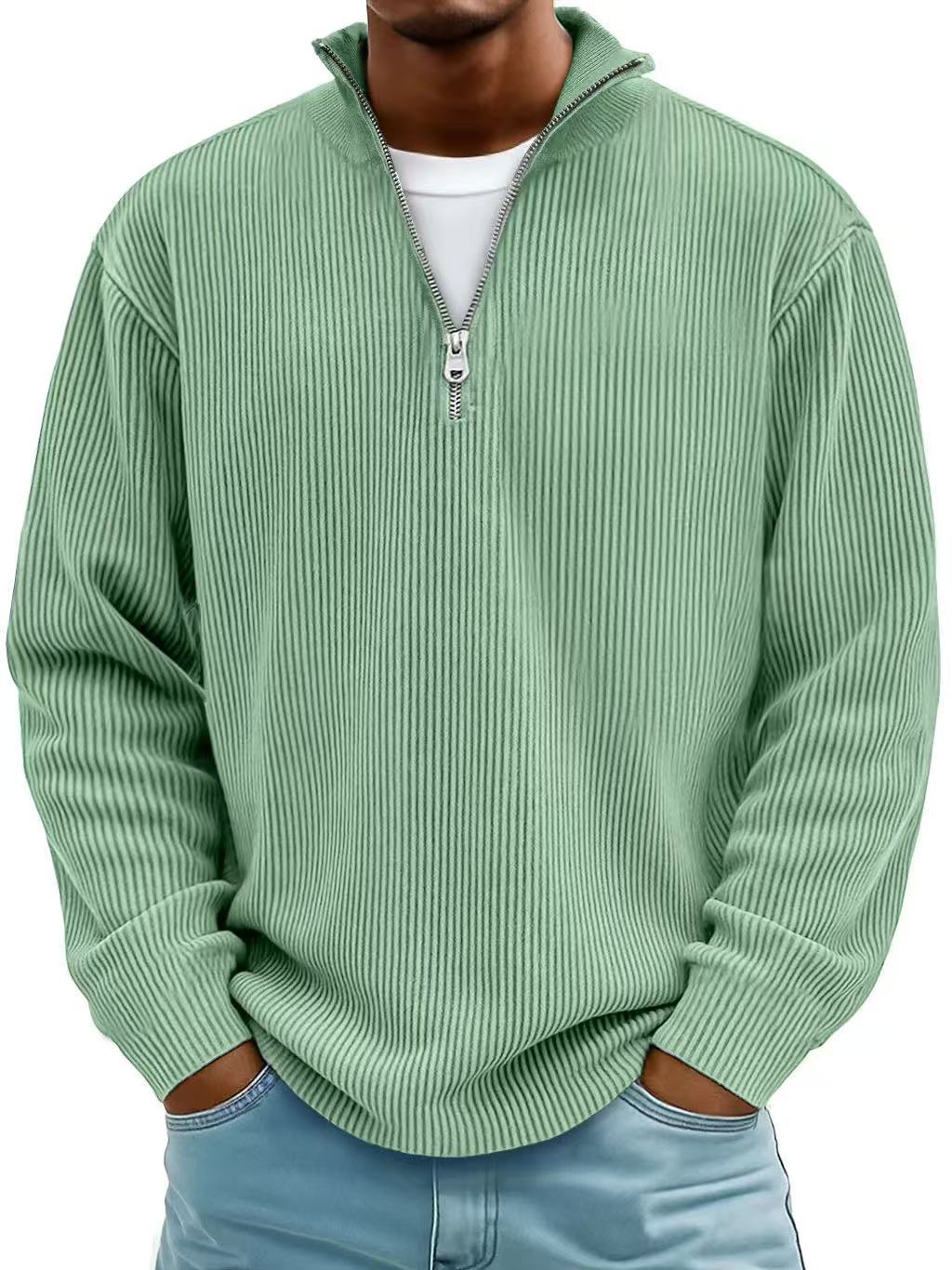 Men's Corduroy Stand Collar Solid Color Long Sleeve Quarter Zip Sweatshirt