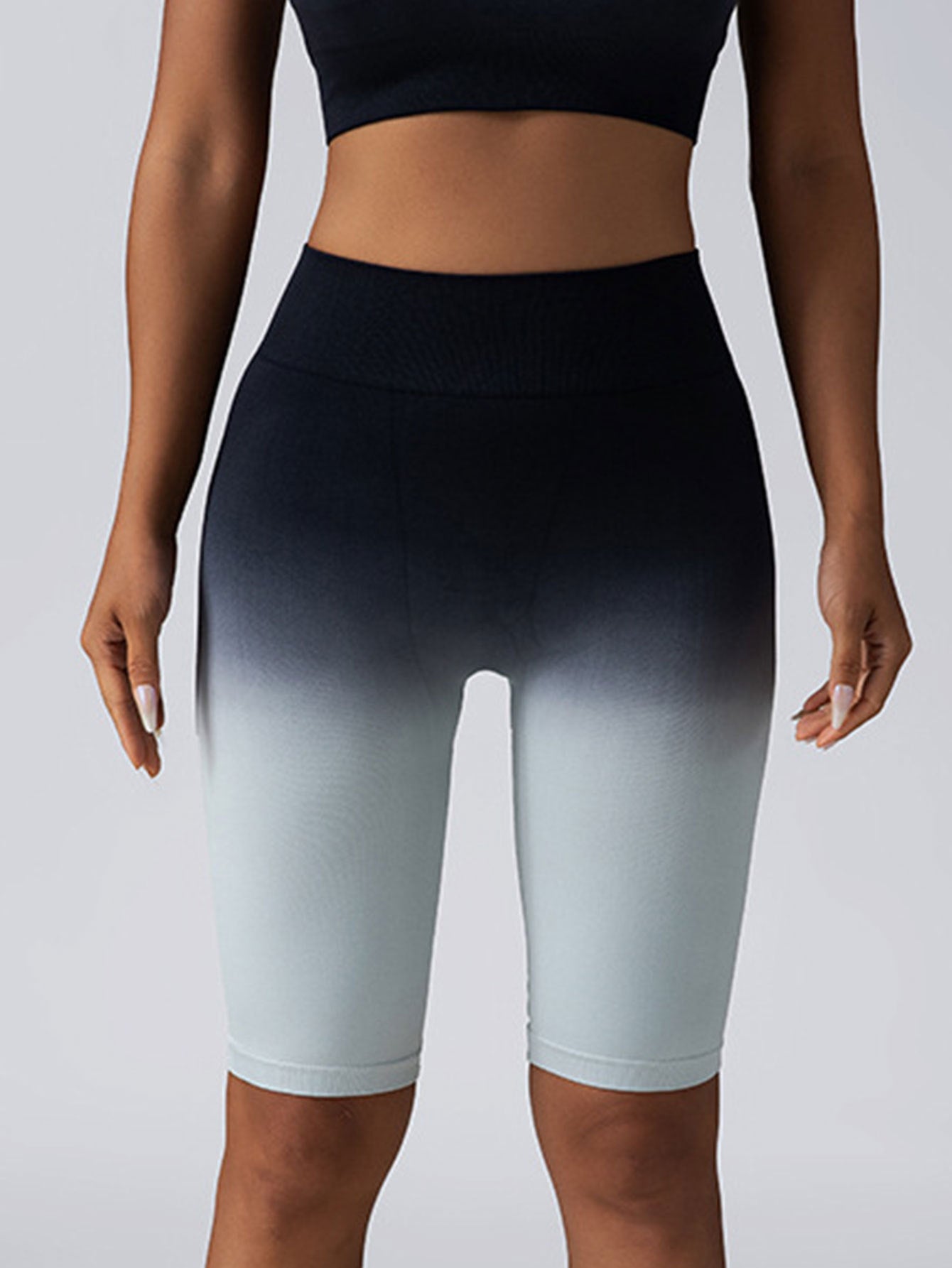 3-Pairs Pack: Colorblock Gradient Women's Workout Seamless High Waisted Scrunch Gym Yoga Biker Shorts