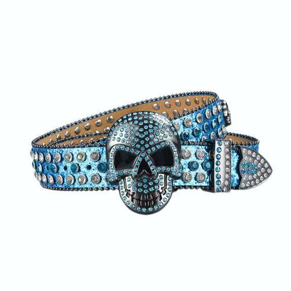 Metallic Rhinestone Skull Hip-Hop Pendant Decor Belt
