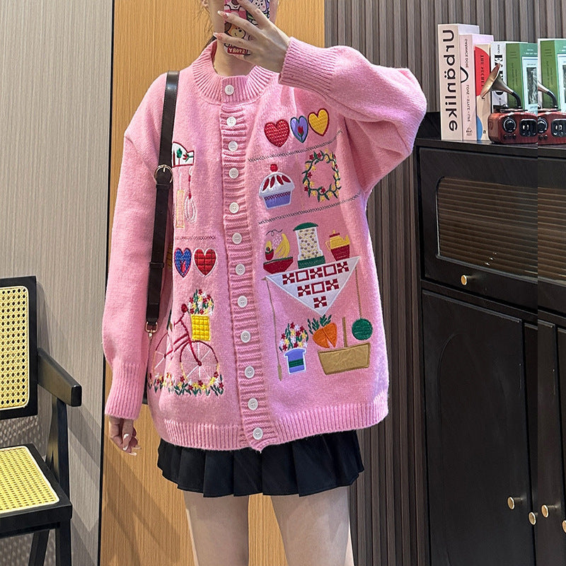 Patchwork Design Women's Button-Up Varsity Sweaters