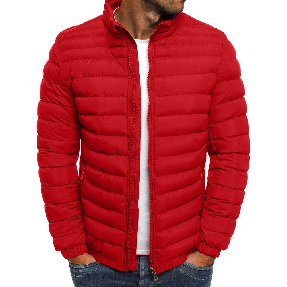 Men's Zipper Solid Color Long Sleeve Pockets Cotton Padded Jacket