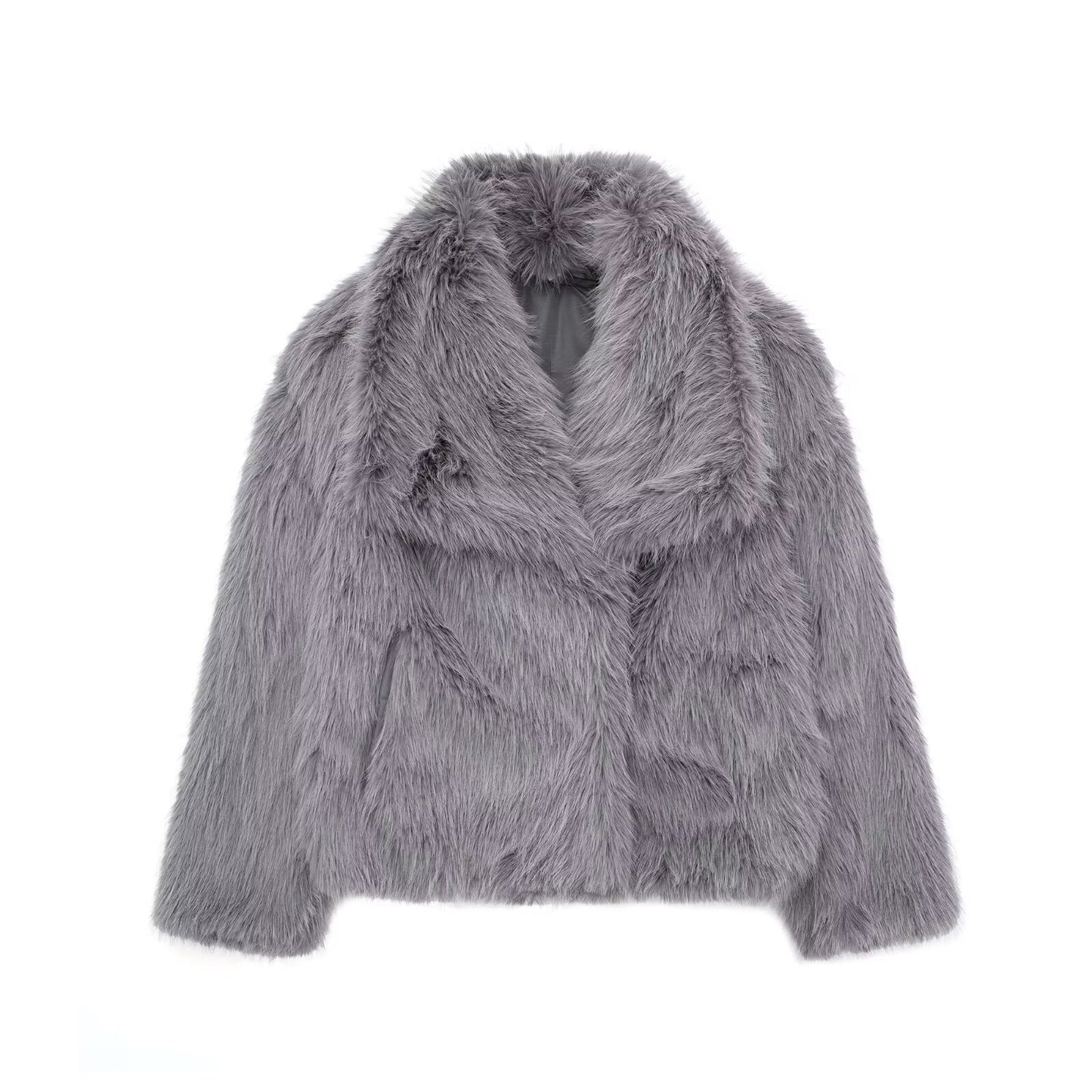 Faux Fur Women's Solid Color Plush Thick Long Sleeve Jacket