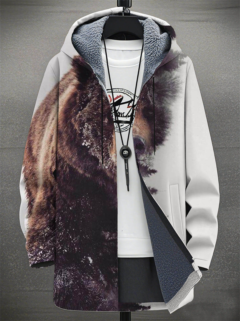 Men's Colorblock/Plaid/Camo/Abstract/Bohemian  Digital Print Velvet 3/4 Length Hip-Hop Hoodie Jacket to 4X Big & Tall