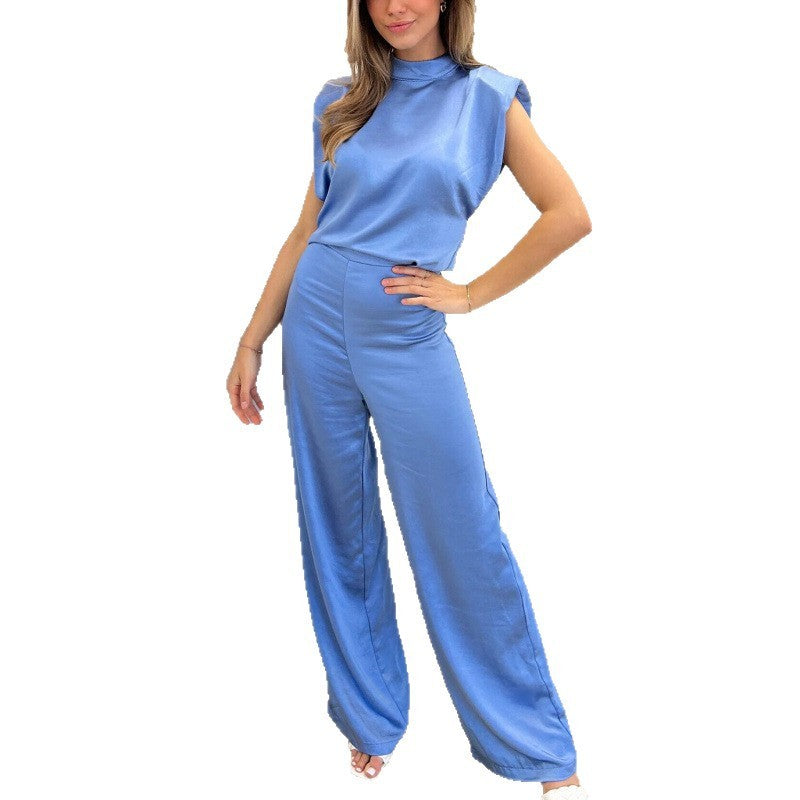 Backless Solid Color Casual Sleeveless Straight Leg Women's Jumpsuit